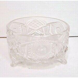 Vtg American Brilliant Cut Glass Three Footed Bowl 7 3/8" X 4 1/2" Candy Dish